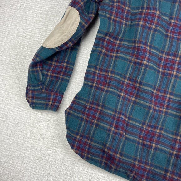 Vtg Pendleton Shirt Mens Large Plaid Wool Flannel USA Elbow Pads Wool Read* - Picture 14 of 16